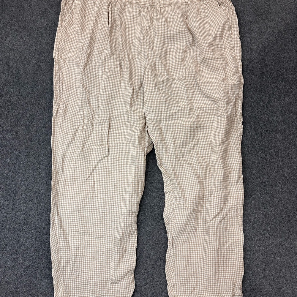 Eileen Fisher Peble Tapered Ankle Pant Womens 3X NWT Checkered Beige